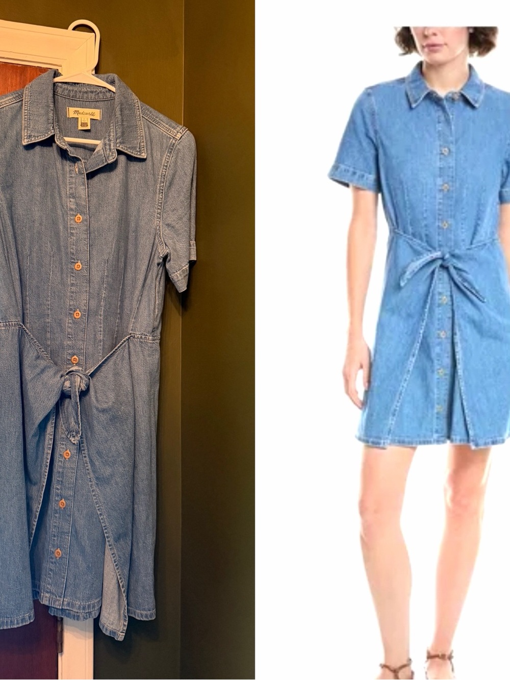 Madewell Light Denim Button-Front Tie-Waist Shirt Dress